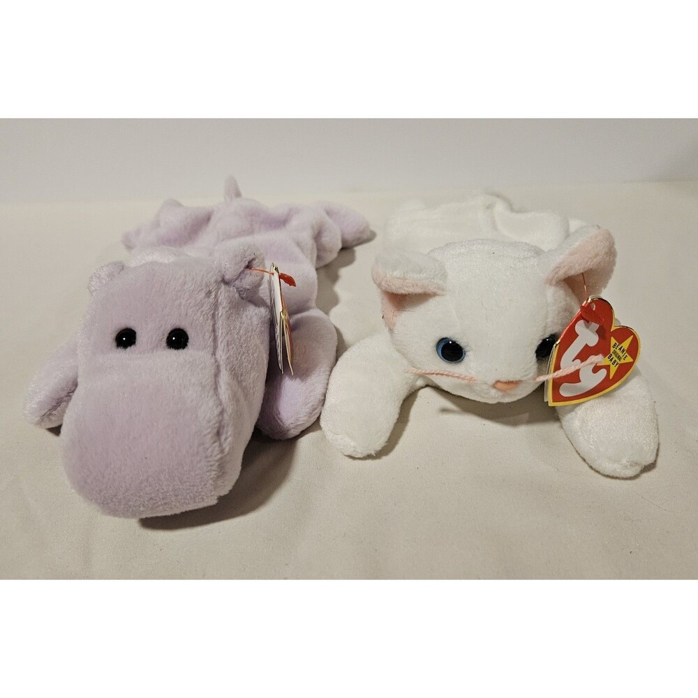 1993/4 Ty Beanie Babies Happy The Hippo Flip The Cat Vintage Retired